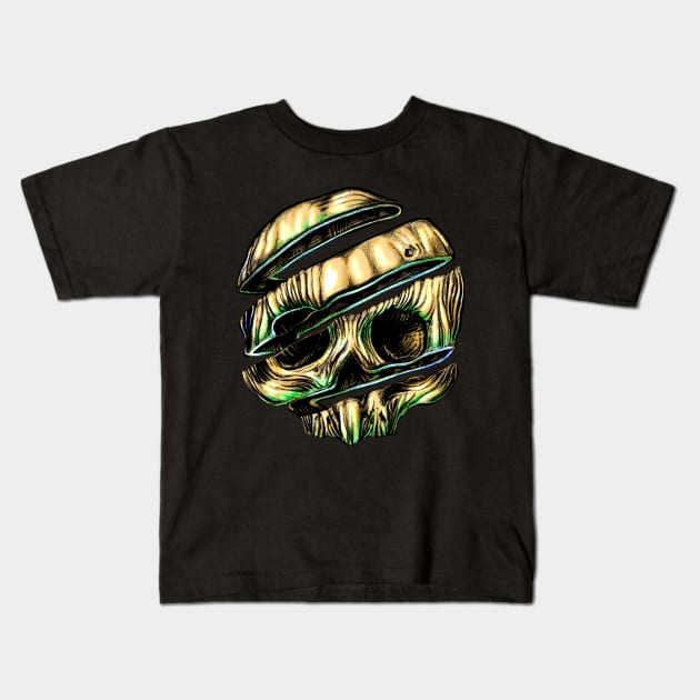 Sliced Skull Kids T-Shirt by fakeface